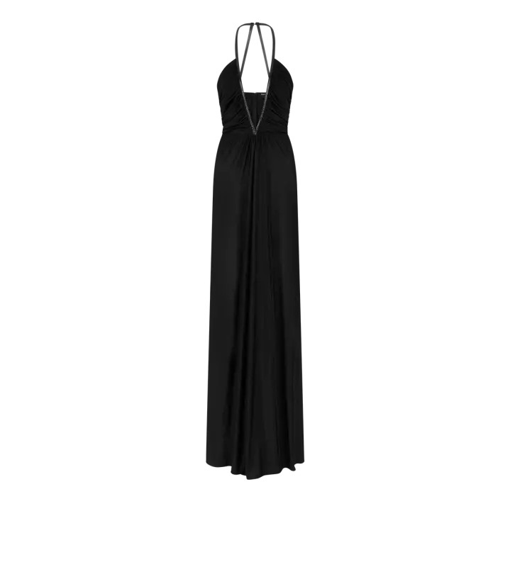 STRETCH JERSEY DEEP V-NECK EVENING DRESS BLACK online